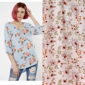 Rue 21 Half Zip Floral Blouse Sz XL Light Pink